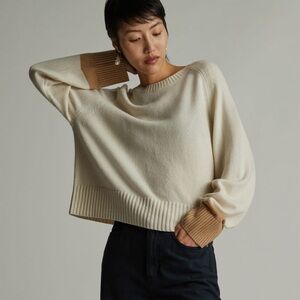 EVERLANE The Cashmere Boxy Crew Sweater Bone Light Body and Camel Cuff size XS
